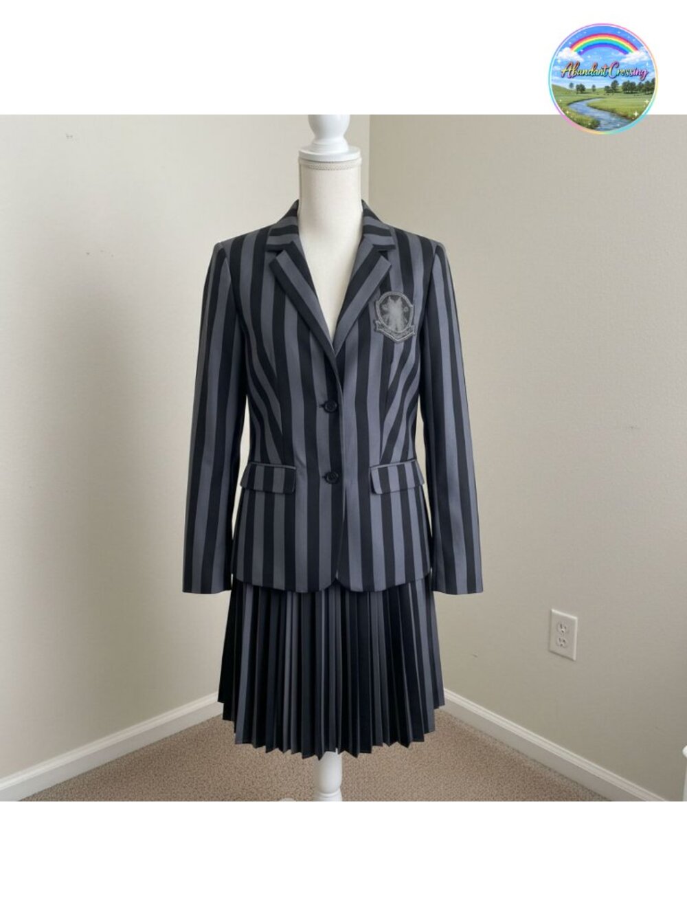 Women Striped Pleated Skirt Suit Set Halloween Costume